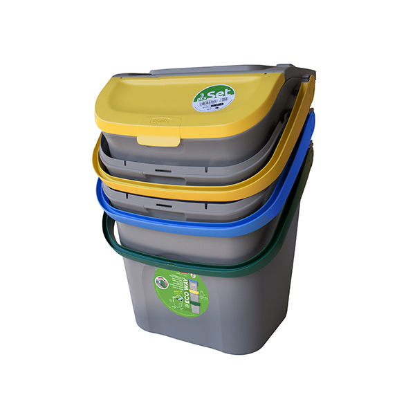 3 teiliges Set stapelbarer platzsparender Abfalleimer 28 L Eco Way